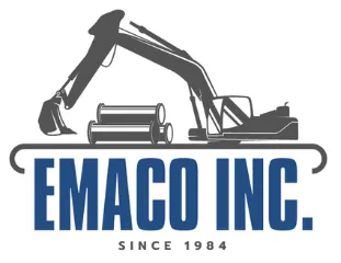 Emaco Inc. logo featuring an excavator silhouette and the text Since 1984